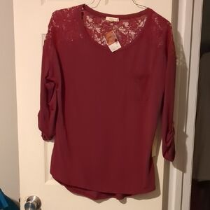 Paper Tee Burgundy Lace Accent Blouse